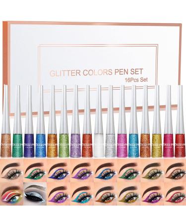 MKNZOME Glitter Eyeliner MKNZOME 16 Colors Waterproof Eyeliner Long-Lasting Waterproof Makeup for Women Perfect for Cosplay Halloween and Christmas