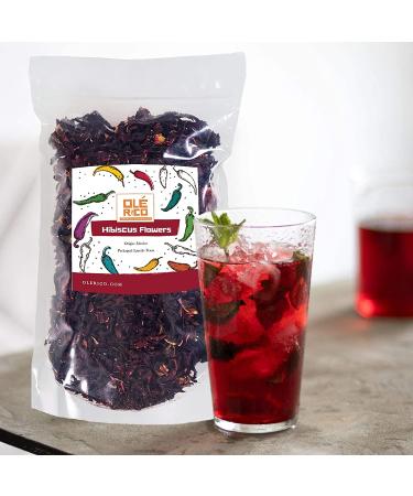 Ole Rico Dried Hibiscus Flowers 4 oz - Perfect for Hibiscus Tea - 100% Natural, Cut and Sifted - Resealable Bag - 4 Ounce Pack - Buy Online on GoSupps.com