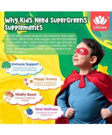 Kids Super Greens Gummies, Superfood Multivitamin for Kids, 20+ Veggie, Fruit, Vitamin, Mineral, Probiotic, Kids Vitamin Gummies for Growth, Immunity, Digestion, Picky Eater Approved, Sugar Free 2Pack 60 Count (Pack of 2) - Buy Online on GoSupps.com