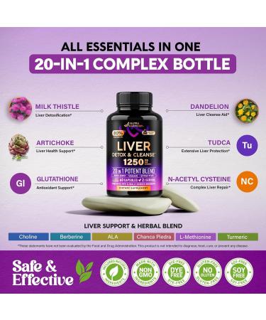 Liver Cleanse Detox & Repair - Milk Thistle | Dandelion | Artichoke | TUDCA | Glutathione & NAC - Effective Liver Health Supplement | 80% Silymarin - Laboratory Tested Vegan - Made in USA 60 Capsules 60 Count (Pack of 1) - Buy Online on GoSupps.com
