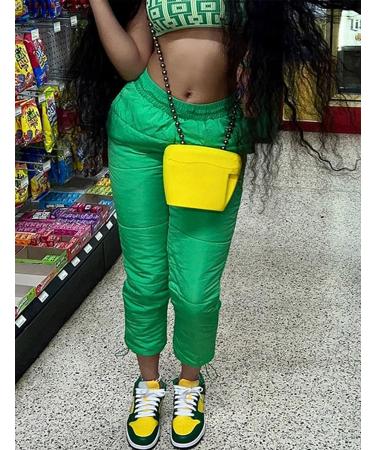 Arssm Women's Puffer Pants - High Waist Quilted Ski Pants in Green - Size Small - Buy Online on GoSupps.com