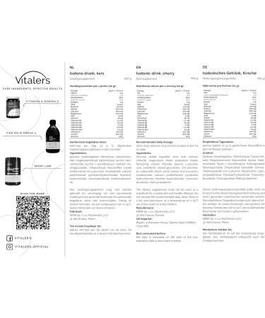 Vitaler's Sport Isotonique Poudre lectrolytes avec Taurine Magn sium Vitamines B 660 g / 30 doses V gan Sans Conservateurs Composition Pure (660 gr Cerise) Cerise 660 gr - Buy Online on GoSupps.com