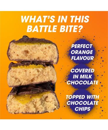 Battle Bites High Protein Bars - Jaffa Orange Flavour - 12 x 62g, Low Sugar, High Fibre, Non-GMO - 20g Protein, 7.5g Fibre, 240 Calories - Made in UK - Chocolate Orange (12 Count) - Buy Online on GoSupps.com