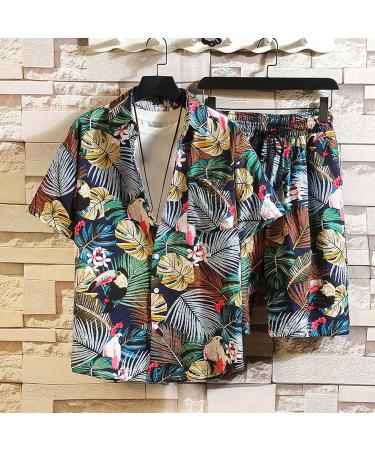 LOVEELY Men's Casual Hawaii Shirt & Beach Shorts Set - Blue 5XL - Buy Online on GoSupps.com