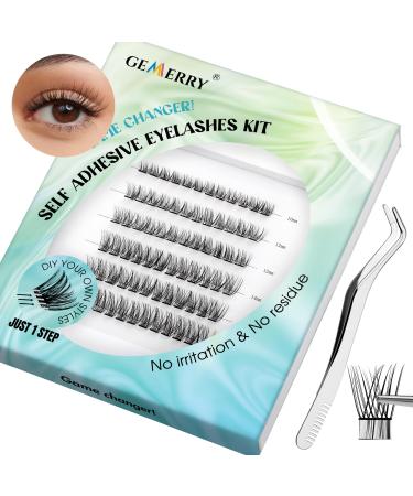 DIY Lash Extension Kit 72PCS Cluster Lashes Self Adhesive Eyelashes Reusable Individual Lashes Kit 10-16mm D Curl Eyelashes with Glue Adhesive No Glue Needed Eyelash Clusters Kit by GEMERRY(A02-Kit) Z-KIT A02
