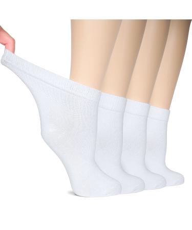 Hugh Ugoli Women Diabetic Ankle Socks  Super Soft  Thin Bamboo Socks  Wide  Loose  Non-Binding Top Seamless Toe  4 or 8 Pairs 10-12 01- White (4 Pairs)