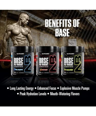 NutraBio Base Pre-Workout Powder 200mg Caffeine Sustained Energy Focus Endurance Pump Sugar Free Clean Preworkout for Men and Women - Beta Alanine L-Tyrosine 30 Servings - Lemon Lime - Buy Online on GoSupps.com