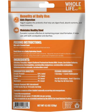 Whole Life Pet Healthy Gut Daily Supplement for Cats | Probiotics with Pumpkin for Digestion & Stool Formation | Easy Mix-in for Food or Hydrating Snack - Buy Online on GoSupps.com
