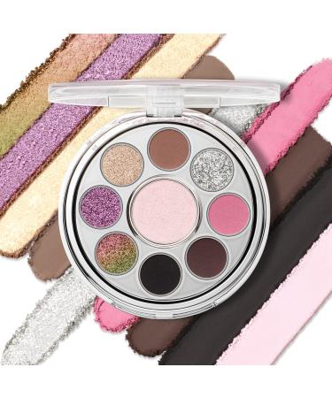 FOCALLURE 9-Shade Rotary Eyeshadow Palette Smooth Mineral Eyeshadow Pigment Glamorous Eye Colors in Mix of Shimmer  Matte and Metallic Finish Long Lasting Professional Eyeshadow Makeup LOVE POTION