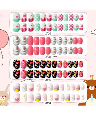 Kalolary Kids Rainbow Press-On Nails 4 Box Set with Nail Glue & Stickers | Short & Full Cover Artificial Nail Tips for Girls - Buy Online on GoSupps.com