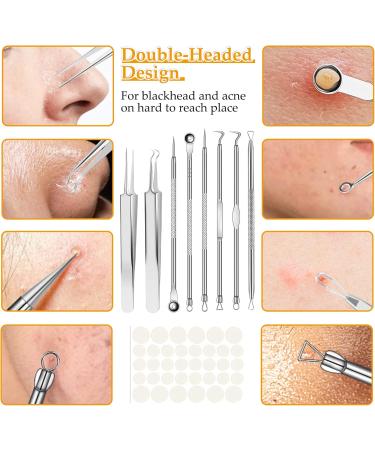 CiciIng Blackhead Remover Tool 9-in-1 Stainless Steel Pimple Extractor Set with Non-slip Handle Includes Pimple Patch for All Skin Types Silver - Buy Online on GoSupps.com