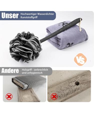 Rolizoe Loofah with Handle & Stem Back Brush Set - Black & White Luffa Sponge for Bathing & Shower - 43cm - Buy Online on GoSupps.com
