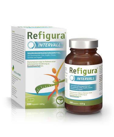 Successful when interval fasting with Refigura interval capsules - dietary supplements with glucomannan zinc copper green tea ginger - vegetable & vegan - 160 capsules in glass + free e -book