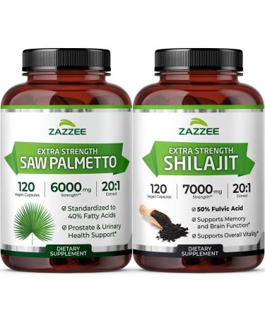 Zazzee Pure Himalayan Shilajit and Saw Palmetto Capsules | 20:1 Saw Palmetto Extract Plus Organic Shilajit for Men | Testosterone Support Bundle