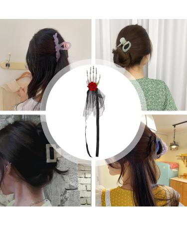 Skull Claw Hairpins | Punk Headdress With Rose Flower - Skull Claw Rose Hairpins Halloween Skull Hair Barrettes For Props Costume Decoration Straps - Buy Online on GoSupps.com