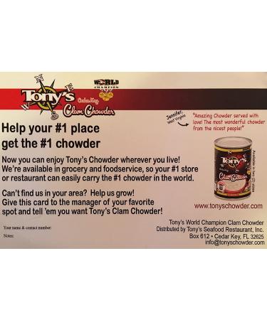 Tonys Clam Chowder 15oz (Pack of 6) - 3X World Champion | Premium Quality Seafood Soup - Buy Online on GoSupps.com