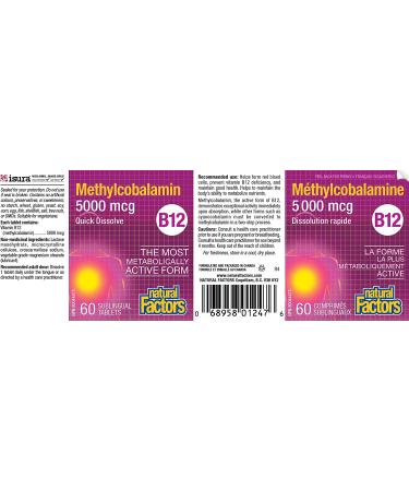 Buy Natural Factors B12 Methylcobalamin 5000 mcg | 60 Chewable Tablets - Boost Energy & Support Nerve Health - Buy Online on GoSupps.com