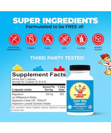 My Spectrum Heroes Magnesium Capsules - High-Absorption Magnesium Blend for Sleep Relaxation Cognitive Support and Calm - Kid & Adult Friendly Formula - Promotes Wellness and Balance - 60 Capsules - Buy Online on GoSupps.com