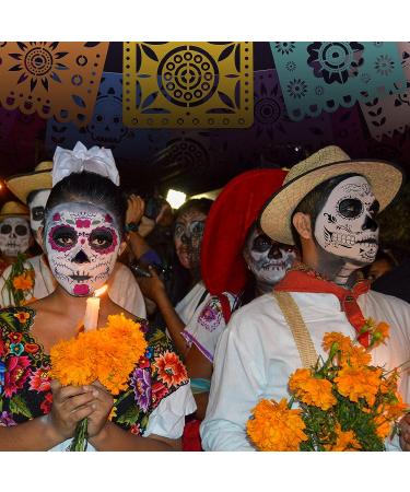 Day of the Dead Face Tattoos - 10 Sheet Halloween Temporary Tattoo Kit with Sugar Skull Design and Glitter Red Roses for Face and Body Makeup - Buy Online on GoSupps.com