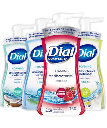 Dial Foaming Hand Wash Variety Pack 4 Count Assorted Scents Hand Soap in Pump Bottles Coconut Water White Tea Power Berries Spring Water Gentle Moisturizing Aloe Vera Formula 10 fl oz Each