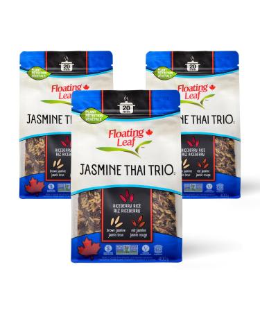 Pack of 3 x 400g Jasmine Thai Trio Riceberry Rice (Jasmine Black Rice) Brown Jasmine Rice and Red Jasmine Rice Non Gluten Non-GMO Kosher and Vegan - Floating Leaf