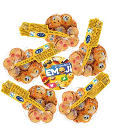 Oyoy emoji chocolate set with 5x 85g Smiley chocolate valley and 1x Oyoy emoji sticker I 425g i approx. 65 chocolate valley made of milk chocolate i Small souvenir for children i candy gift 5