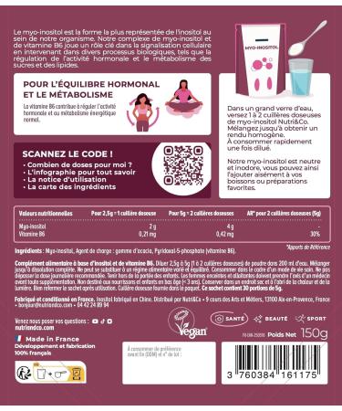 NUTRI & CO Myo-Inositol Pure en poudre 100% V g tal + Vitamine B6 - SOPK Soutien Hormonal & M tabolique - Format pratique 150g go t neutre - Fabriqu en France - Buy Online on GoSupps.com