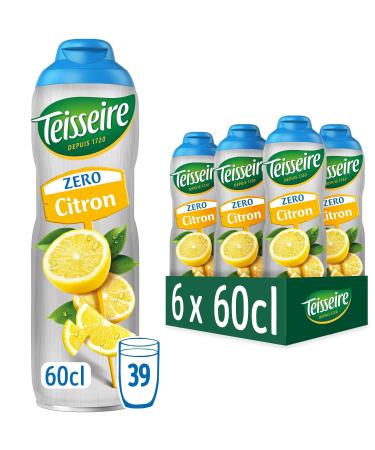Teisseire Zero Sugar Lemon Syrup for Refreshing Drink Cocktails Bottle (Pack of 6)
