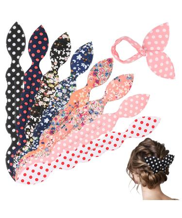 XieNie Hair Bun Maker 8PCS, Magic Rabbit Ear Sponge Foam Deft Bun, French Twist Hair Donut Maker, Ponyo Hair Styling Maker, Lazy Hair Accessories for Women Girls, 4PCS Dot+4PCS Floral