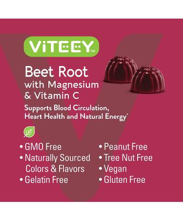Beet Root Gummies with Magnesium & Vitamin C | Circulation & Blood Pressure Support | Energy & Immune Boost | Berry Beet Flavor - 60 Count - Buy Online on GoSupps.com