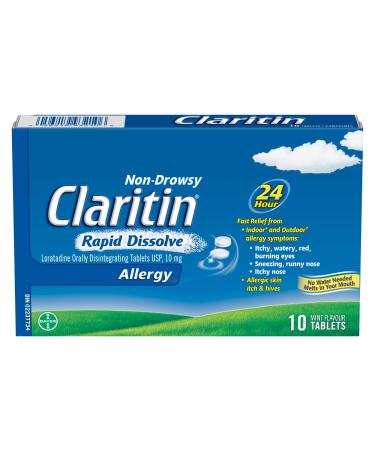 Claritin Rapid Dissolve Allergy Medicine 24-Hour Non-Drowsy Relief 10 mg 10 Tablets