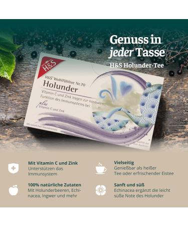  H & S H&S Elderflower Tea with Vitamin C and Zinc 20 x 2.5g - Buy Online on GoSupps.com