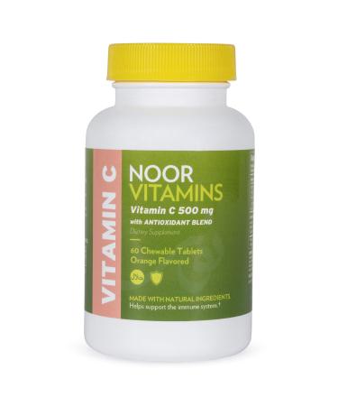 Noor Vitamins 500 MG Halal Vitamin C Chewable Tablets + Rose Hips and Antioxidants I Supports Immune System I Vegan Gluten Free & Halal Vitamin 60 Orange Flavored Chewable Tablets I 2 Month Supply