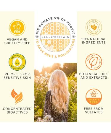 99% Natural SHAMPOO with CASTOR MORINGA ARGAN & LAVENDER OILS - 250ml by BEES of BRITAIN - Sulphate Free Paraben Free. 5% of Profits Donated to Help Save Bees and Pollinators. - Buy Online on GoSupps.com