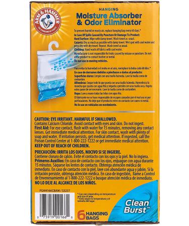 Arm & Hammer Hanging Moisture Absorber 6 Pack - Clean Burst, 16.1 oz. - Closet & Small Room Odor Eliminator - Buy Online on GoSupps.com