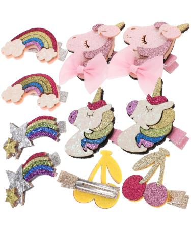 Lurrose 10Pcs Glitter Hair Clips - Rainbow Cherry Unicorn Shiny Crocodile Clips for Girls | International Shipping - Buy Online on GoSupps.com