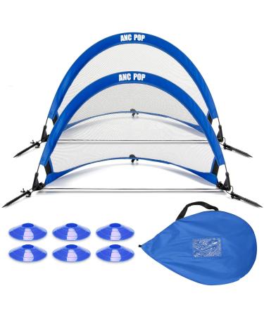 Portable Pop Up Soccer Goal Net Set for Kids or Adaults Trainning and Backyard Playing with Carrying Case, Training Cones and Target 2.5ft Blue