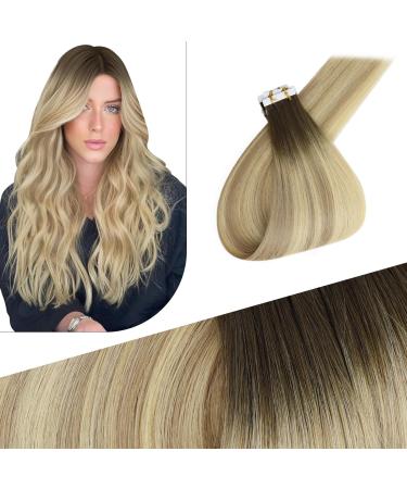 FSHINE intact hair extensions real hair tape extensions real hair balayage blond 10 pieces 20m 35cm remy invisible tape extensions straight real hair virgin hair extensions tape #2/18/25