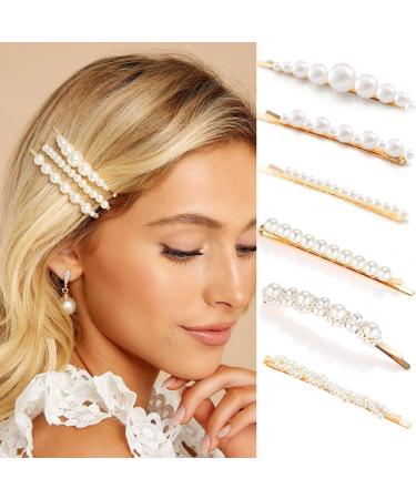 Gold pearl bobby pins Women Girls Valentines Mother s Day Hair Clip Barrettes Decorative accessories Bridal Wedding Birthday Prom Xmas holiday Party Gift 6 Pack