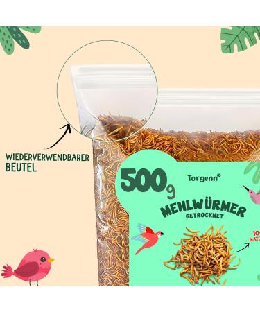 Torgenn Mealworms 500g | Nutrient-Rich Food for Wild Birds Fish & Turtles | 100% Natural & GVO-Free | Dried Mealworms for Pets - Buy Online on GoSupps.com