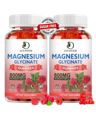 (2 Pack Sugar Free Magnesium Glycinate Gummies 500mg Magnesium Glycinate with 200mg Magnesium Malate Taurate Oxide COQ10 Vitamin B6 and D3 Sleep & Calm Support 120 Raspberry Gummies 60 Count (Pack of 2)