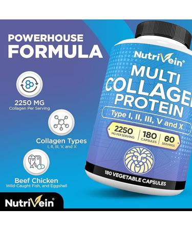Nutrivein Premium Multi Collagen Capsules & Ashwagandha Supplements Bundle: High-Absorption Ashwagandha Root & Multi Collagen Peptides Capsules for Body and Mind - Buy Online on GoSupps.com