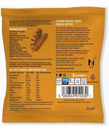 Healthy Snacks by Pep & Lekker - Baked Seed Snacks - Cumin & Linseed (12 x 30g) - Plant-Based Snacks - No Added Sugar - High Fibre - Vegan - Buy Online on GoSupps.com