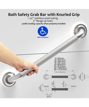 AquaChase 1-1/4 Knurled Grab Bar - ADA Compliant Bath Safety Handrail | Heavy Duty 500lbs Support - 9 Brushed Nickel | Mobility Aid for Seniors & Disabled - Buy Online on GoSupps.com