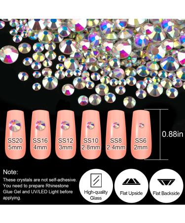 Iridescent AB Glass Gemstones and Crystal Rhinestones Kit for Nail Art - 18 Styles, 6 Sizes Manicure Decoration Set with Pickup Pencil and Tweezer - Buy Online on GoSupps.com