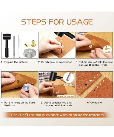 Alritz 480 Sets Double Cap Leather Rivets with Fixing Tools - 4 Colors, 3 Sizes Metal Studs for DIY Leather Craft - Includes Hammer - Buy Online on GoSupps.com