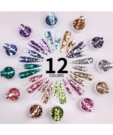 Buy Bishengyf 12 Holographic Glitter Powder Sequins - Metallic Shiny Nail Art & Craft Flakes - International Shipping Available - Buy Online on GoSupps.com