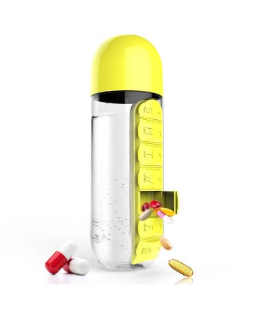 Asobu Combine Daily Pill Box Organizer with Water Bottle 20 oz Black (Yellow)