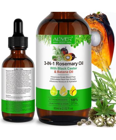 Batana Oil & Rosemary Essential Oil & Black Castor Oil 3In1 Hair Growth Oil For Hair Growth Stimulates New Hair Growth Restores Moisture & Hydration Volume And Shine 60Ml