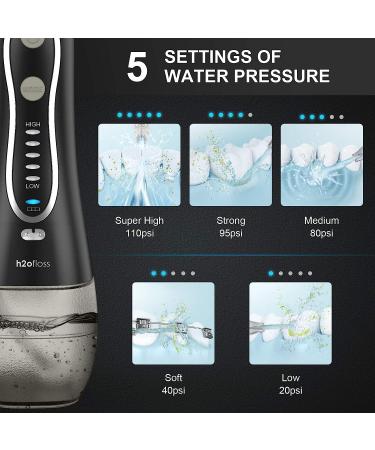 H2ofloss Portable Water Flosser | 5 Modes, 6 Jet Tips, Waterproof Teeth Cleaner - Rechargeable for Home & Travel | 300ml Reservoir - Buy Online on GoSupps.com
